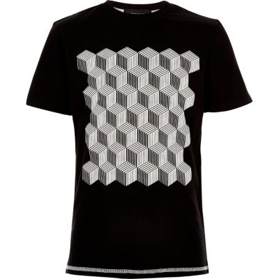 Boys black cube print t-shirt